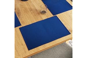 Encasa XO Juego de Manteles Individuales para Mesa de Comedor Set de 6 | Color Azul Solido | Mantel de Algodón Acanalado Fino | Tamaño 48x32 cm | Lavable a Máquina