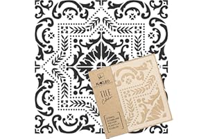 NL NAKLEO ART & WALL DECOR NAKLEO Pinela Tile Plantilla de plástico reutilizable - 60x60cm - Morisco Floral Español - Geométrico marroquí - Adoquín Bloque Concreto Piso Pared Pintura Plantilla Madera