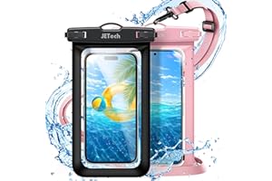 JETech Wodoodporne Sakiewka Telefonu, Woda Dowód Etui na iPhone 16 15 14 13 Pro Max, na Samsung Galaxy S24 S23 Ultra i Inne do 7,2 Cala, Sucha Torba IPX8 ze Smycz, 2 Sztuki (Czarny+Różowy)