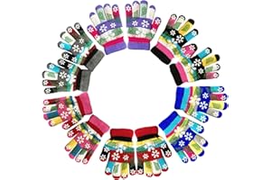 HERYAMESS 6 Piezas Uantes Mágicos Cálidos para Niños De Invierno,Guantes de Punto a Rayas,Guantes de Invierno de Completos Dedos de Niños,Guantes de Punto Niño,Niñas Guantes