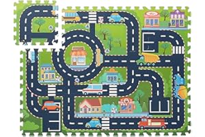 Relaxdays Alfombra Puzle Calles, Colchoneta Juego 12 Piezas, Libre de Tóxicos, Suelo Bebé Goma EVA, 114x86cm, Multicolor