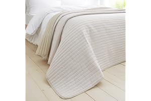 Catherine Lansfield Stripe Quilted Reversible 220x230 cm Bedspread Natural