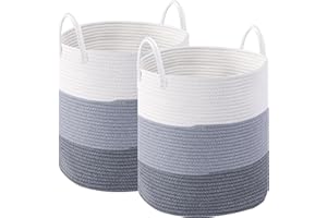 OUTBROS 2 StückeAufbewahrungskorb Geflochten Wäschekorb Wäschesammler Wäschesortierer Wäschebox Wäschetonne Aufbewahrung Spielzeug Aufbewahrungskorb Baumwolle (mit Henkel Faltbar) 35x40cm, 3-Ton Grau