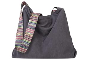 Makukke Bolso bandolera para mujer, bolso de pana grande, bolso de la compra, bolso cruzado, informal, para escuela, oficina, trabajo, viajes, excursiones, compras