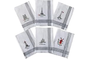 VIANAYA Set di 6 strofinacci da cucina Paris Torre Eiffel, Sacré Cuore, La nostra Dame e Macinino Rosso in cotone ricamato, dimensioni 50 x 70 cm