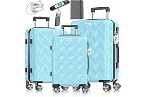 KESSER® Reisekoffer Set 3-teilig | Kofferset ABS Hartschalenkoffer mit Zahlenschloss, Kofferwaage & Reisebrieftasche 360° Rollen | Handgepäck & große Koffer für Business & Reise Trolley Sky Blue
