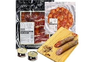 EL ARCÓN DEL FRAILE EL ARCON | Coffret espagnol d'Épaule et de Longe de Bellota Pata Negra sachets tranchés de 75 g Sceau Noir | 450g de chorizo et moitié 500g de saucisson extra ibérique de bellota | Région de Jabugo