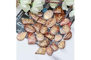 FASHIONZAADI Naturbild-Jaspis-Runensteine-Set mit Futhark-Runen-Alphabet-Mischform-Stein-Runenwörtern für Kristall-Reiki-Heilung, Wahrsagerei, spirituelles Geschenkset, Größe 15–20 mm