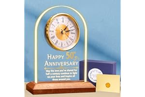LIGHTZZ 50th Anniversary Wedding Gift, Light Up Anniversary Quartz Clock with LED Wooden Base,50 Years of Marriage, Golden Wedding Anniversary Gifts for Couple, Parents, Grandparents, Soft Warm White Lighting