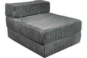KISAA Living Jumbo Corduroy Sofa Bed | Fold Out Futon with Premium Mattress | Comfortable Single Chair Bed for Guests & Kids | Fire Retardant | Compact & Foldable (Charcoal)