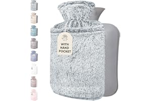 Qomfor Bolsa de Agua Caliente 1,8L - Botella de Agua Caliente con Funda de Felpa Premium Suave - Bolsa Agua Caliente para el alivio del dolor y para noches acogedoras (Gris Claro)