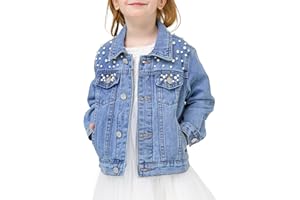 Miipat Girls Denim Jacket Sequin Patchwork Toddler Jean Jacket Button Down Fashion Jeans Coat with Pockets Long Sleeve Outwear for Kids