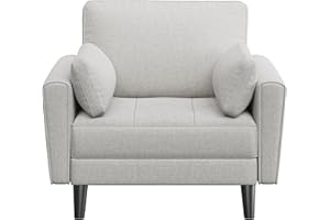 Yaheetech Tub Chair Tufted Oversized Armchair with 2 Pillows Fabric Accent Chair with Side Storage Pockets for Living Room, Bedroom, Reading Nook Polyester Fabric Greige