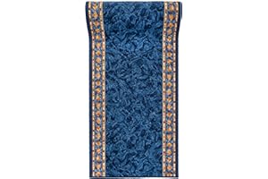 Mazovia Alfombra de Pasillo Larga - Alfombra Antideslizante Motivo Clásico - Pelo Corto - Alfombras de Pasillo por Metros - Alfombras para Pasillos Largos - Azul - 80 x 200 cm