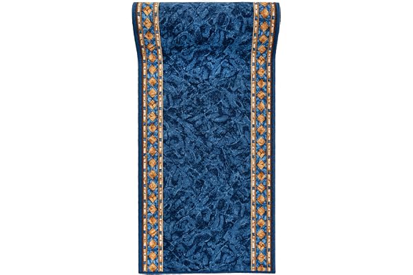 Mazovia Gångmatta Hall 67x250cm Blå Klassisk Retro 90-Tal Mjuk Halkfri | Hallmatta för Kök Tvättstuga Sovrum Entré Lättskött Golvvärme Väderbeständig Gummerad Undersida Kort Lugg Säljs per Meter