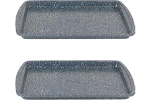 Russell Hobbs COMBO-5445 Nightfall Stone Teglia da Forno Set da 2, Marmo Blu, Adatta all'Utilizzo in Forno Fino a 220°C, Senza PFOA, Teglia da Forno per Biscotti, e Altro, Acciaio al Carbonio, 38 cm