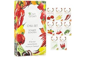 Chili Samen Set: 8 Sorten Chilisamen für Garten und Balkon – Premium Chilisortiment – Bunte und alte Pflanzen – Chili Set mit milden und scharfen Chilli Pflanzen – Chili züchten mit OwnGrown