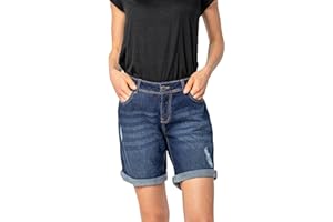 Sublevel Damen Stretch Jeans Bermuda-Shorts im Used-Look