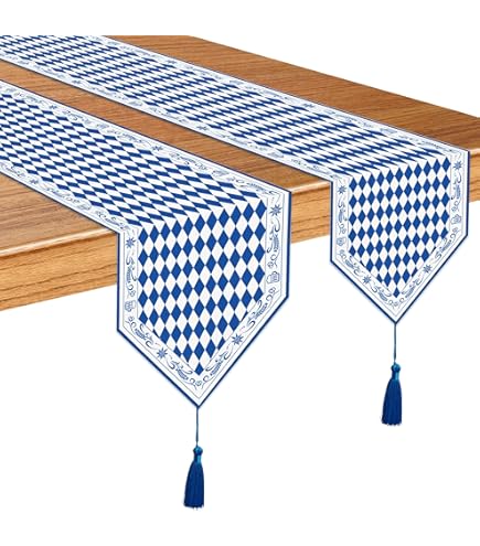 BETESSIN Oktoberfest Tischläufer 183x33cm - Bayrische Tischdecke Mit Rautenmuster & Holzoptik