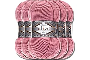 HOBBY YARN Alize Superlana Midi - 5 ovillos de 100 g de lana turca de algodón y acrílico liso para tejer, hilo para tejer, bufandas para tejer ropa (rosa, 204)