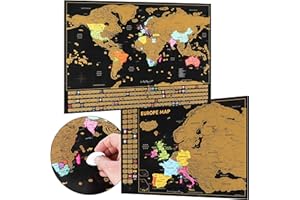 Mappa del mondo da grattare con mappa dell'Europa - mappa come poster da parete da appuntare - regalo per viaggiatori e vacanzieri - Mappa da grattare 61 x 43 cm