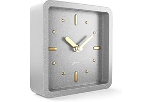 Driini Modern Mid Century Desk & Shelf Clock (Gray and Gold) - Battery Operated with Silent, Analog Movement – Small Tabletop Clocks for Office – Perfect for Mantle, End Table, Desktop or Nightstand