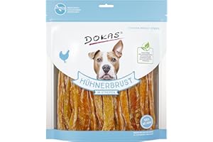 Dokas Poitrines de Poulet pour Chien en Bandes | 500 g | Complément Alimentaire pour Chiens | Poitrine de Poulet séchée en Bandes | Convient pour Les Chiens de Toutes Tailles et Races