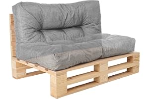 bananair - Cojines para Palets - Tela Resistente, Anti-UV y Repelente al Agua - Muy Cómodo, Relleno de Espuma - Cojines Exterior para Jardín y Terraza (Asiento o Respaldo 120x60 cm, Gris)