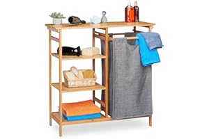 Relaxdays Mobiletto da Bagno con Portabiancheria, in bambù, Scaffale con 4 Ripiani, 80,5 x 80 x 33,5 cm, Naturale Grigio