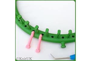 KnitUK Round Green Knitting Loom 36 pegs + 36 Pink Extra-pegs (24cm).