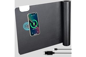 GORESE Sottomano Scrivania Ufficio in Pelle PU, Copri Scrivania Tappetino mouse con 10W Rapida Wireless Ricarica, Supporta la ricarica wireless Qi per Cellulare, Cuffie, impermeabile (Nero, 90x42CM)