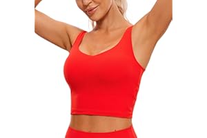 CRZ YOGA Butterluxe Womens V Neck Padded Sports Bra - Longline Workout Crop Tank Top with Built in Bra