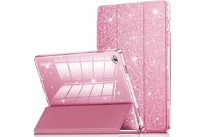 INFILAND NFILAND Coque Compatible avec Samsung Galaxy Tab A9+ / A9 Plus 11 Pouces 2023 (SM-X210/X216/X218),Un Dos Transparent Étincelant, [Fonction Veille/Réveil Automatique] (Rose Rouge)