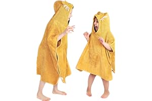DreamBuy Poncho de Toalla con Capucha para niños/Toalla de Playa para niños pequeños/Toalla de baño para niños 100% Capa de baño con Capucha de algodón para niña o niño (6-9 años, León)