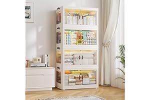 EnHomee Storage Boxes with Lids, 422L 4-Tier Stackable,Large Plastic Bathroom Storage Drawers with Wheels, Kitchen Clothes Storage & Organisation for Bedroom