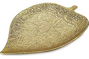 ‎ARBORUS Arborus Blatt Deko Tablett 21*32 CM Keramik Schmuckschale Gold Teller Ablageschale für Kerzen Schlüssel Duftkerze Schale Deko Flur Badezimmer Waschbecken Wohnzimmer Schlafzimmer Esszimmer Hotel Tisch