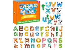 SPRITEGRU 52 Magnetic Alphabet, 26 Uppercase & 26 Lowercase Letters, Adorable Animal Shape Alphabet ABC Magnets for Fridge Educational Spelling Learning Games Toys Set for Kids, Toddlers 3 4 5 Years Old