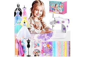Pllieay Mini Macchina da Cucire per Principianti - Kit da 240 Pezzi per Stilista di Moda con Macchina da Cucire Portatile per Ragazze, Kit per Creare Abiti per Bambole, Giocattolo per Bambini