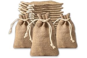 IPEA Sacchettini in Juta Naturale con Cordino Bianco – Grandezza 15x10 cm – 20 Pezzi – Sacchetti Piccoli in Vera Iuta per Bomboniere, Matrimonio, Feste, Battesimo, Eventi, Regali - Personalizzabili