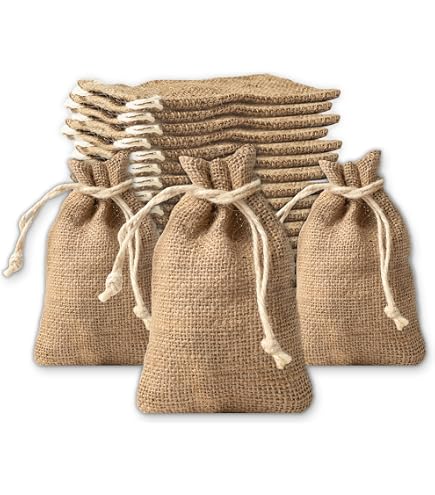 FLM 100 Sacchetti Di Juta Per Bomboniere – 9,5x12,5 Cm, Con Coulisse, Stile Shabby Chic, Per Matrimoni E Comunioni - 2