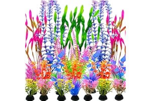 SLOCME Lot de 25 grandes plantes artificielles colorées pour aquarium - Grandes décorations en plastique pour Betta et poissons rouges - Plantes douces réalistes avec base lestée