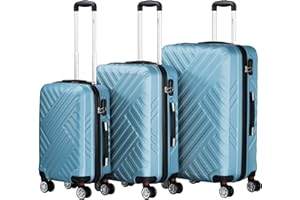 Zelsius 3 piece luggage set | Steel blue | ABS hard shell suitcase set with combination lock | 4 double wheels and inner partition |Suitcases with wheels | Lightweight luggage set | Travel luggage set