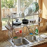 Homify Stainless Steel Over The Sink Dish Drying Rack 28 Inch| 2-Tier Utensil Holder for Kitchen | Counter Top Sink Rack | St
