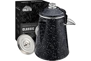 COLETTI Classic Coffee Percolator — Cowboy Coffee Pot, Stovetop Coffee Maker – For Campsite Brewmasters Everywhere [Black Enamel, 12 Cup]