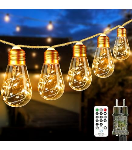StarryEver Vintage Lichterkette 15m – 20 LED A60, Warmweiß, IP65, Mit Fernbedienung & Timer, Für Garten &