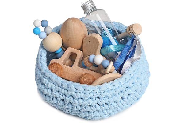 Cesto tesoros bebé. Cesto sensorial bebé. Juego estimulación sensorial Montessori para bebés entre 4 y 18 meses. ¡Más que un juego para el aprendizaje de tu bebé! COLOR AZUL