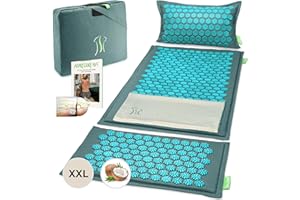 BACKLAXX ® Tapis d'acupression avec coussin, XL [+120 % de surface en plus], chiffon et sac, tapis d'acupuncture avec picots pour massage et détente du cou et des épaules, tapis de massage dos