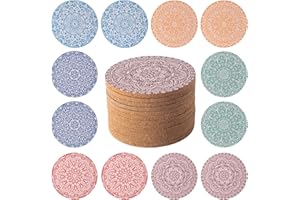STARUBY 12 Pcs Cork Coasters, Coasters for Drinks, Coasters for Coffee Table, for Drinks Absorbent Kitchen Dining Room Decoration 10cm Round Flower2