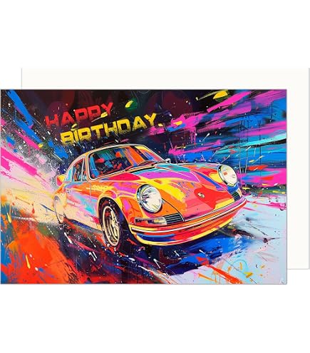 KE Biglietto Di Auguri Di Compleanno Per Uomo Con Busta, Formato DIN B6 (170x115mm), Motivo Auto, Prodotto In Germania, Divertente