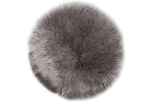 Teppich Wölkchen Tapis en Fausse Fourrure d'agneau et Peau de Mouton - Carpette Moelleuse pour Chambre à Coucher, Salon, Crèche - Jet de Divan de Décoration Chaise - Marron - 90cm - Rond